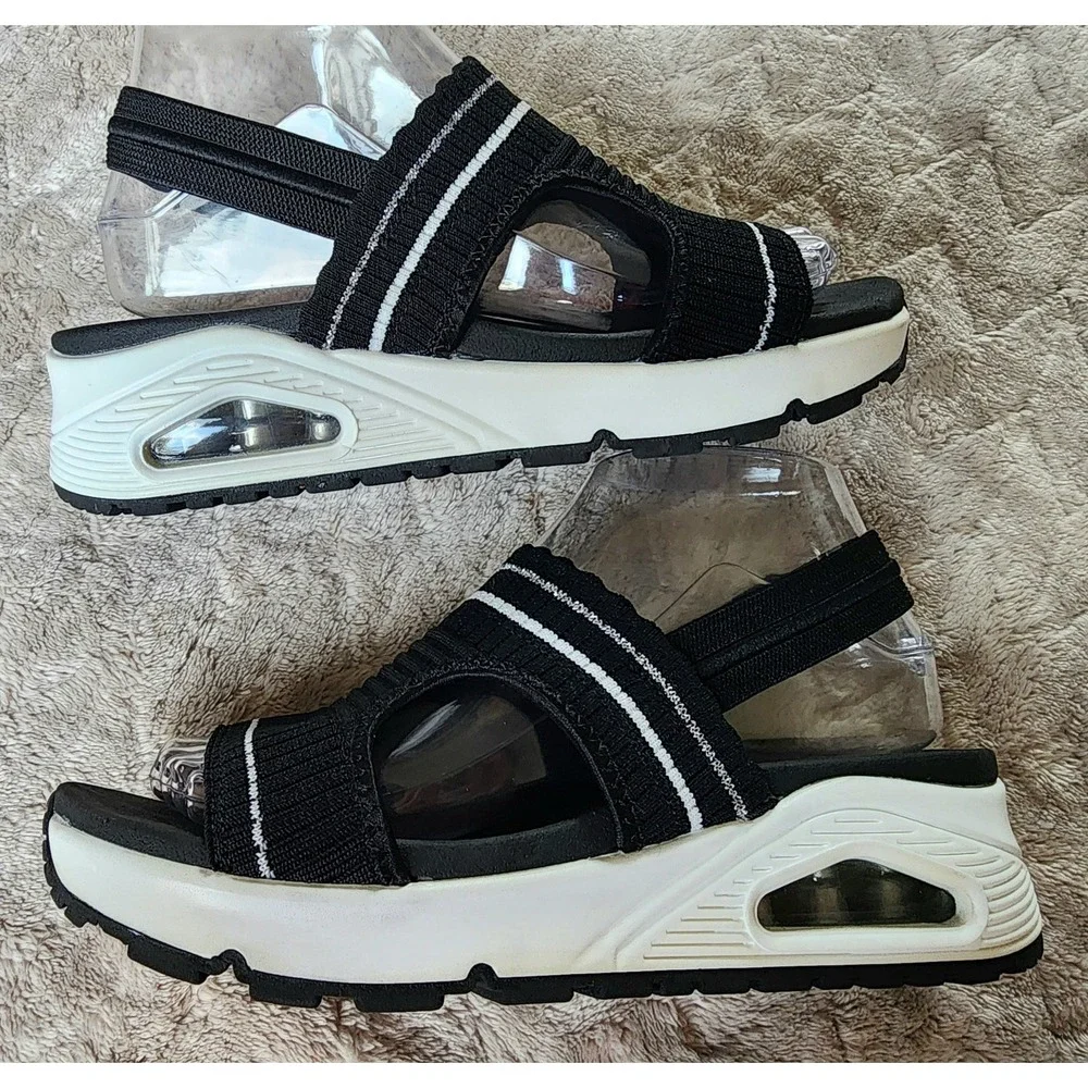 Skechers Uno Coolio Black White Sports Wedge Sandals Womens 7 119255